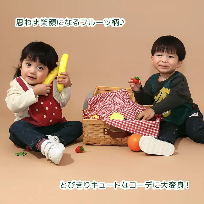 日本 ZOOLAND - 水果樂園 燈芯絨吊帶拼接長袖上衣-草莓-白X紅