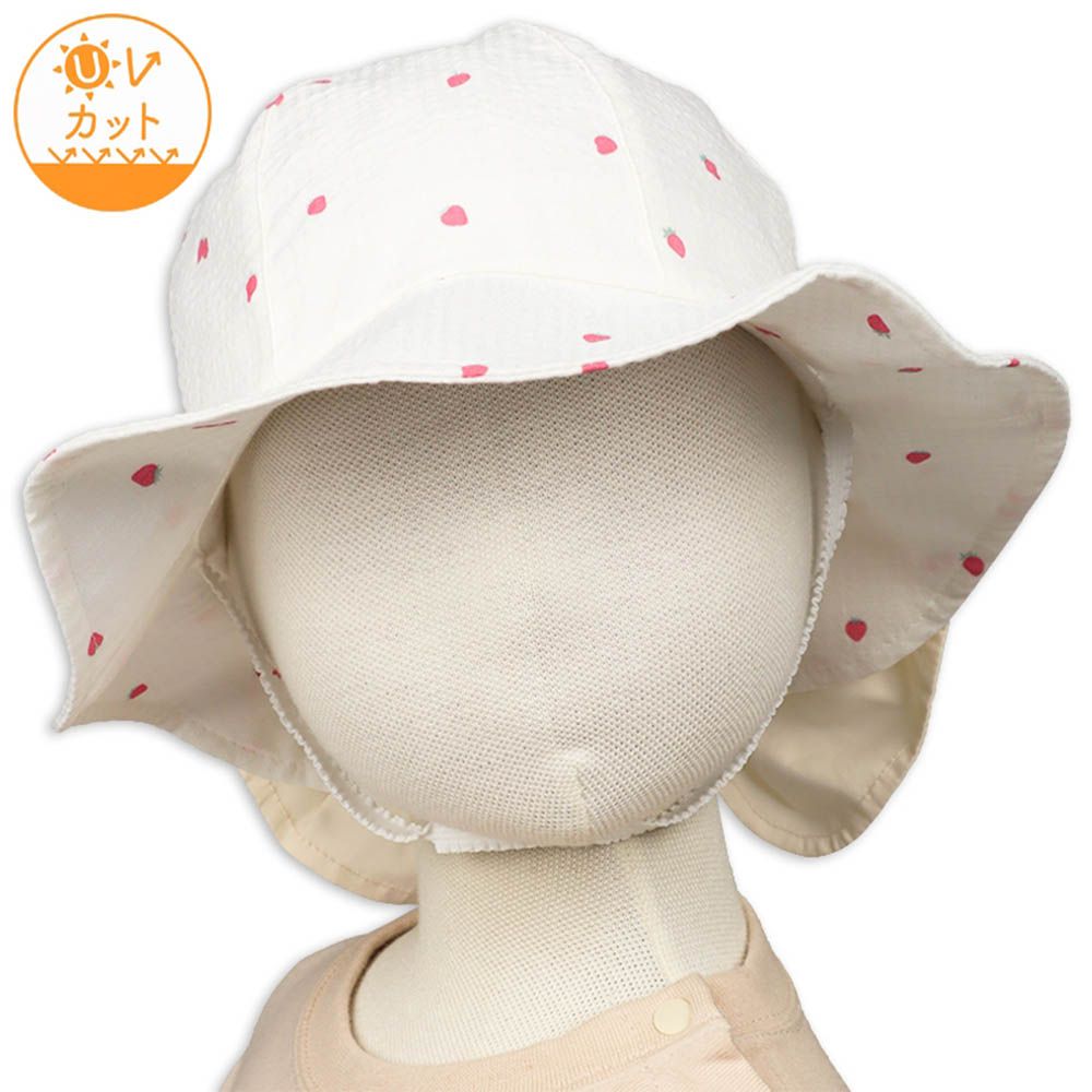 圓頂帽-滿版印花 蝴蝶結遮陽布-米白色