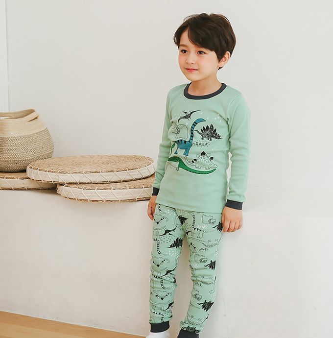 正韓 Puco - 超優質嬰幼兒/兒童長袖100% 有機純棉家居服/睡衣-恐龍塗鴉
