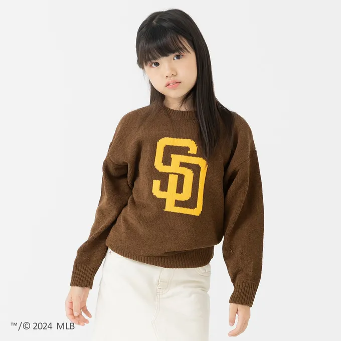 日本 Chil2 - MLB聯名 柔軟針織LOGO長袖上衣-洛杉磯道奇-白杏