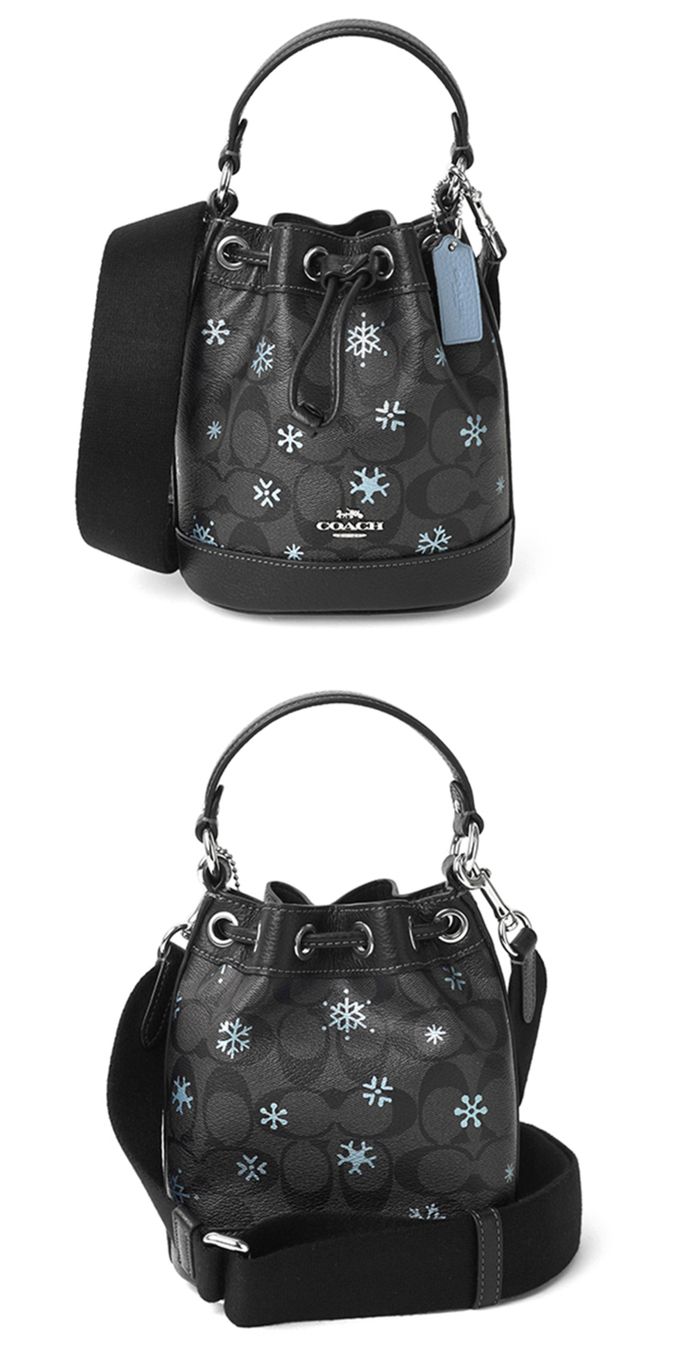 COACH - 雪花印花迷你水桶包 (黑灰)
