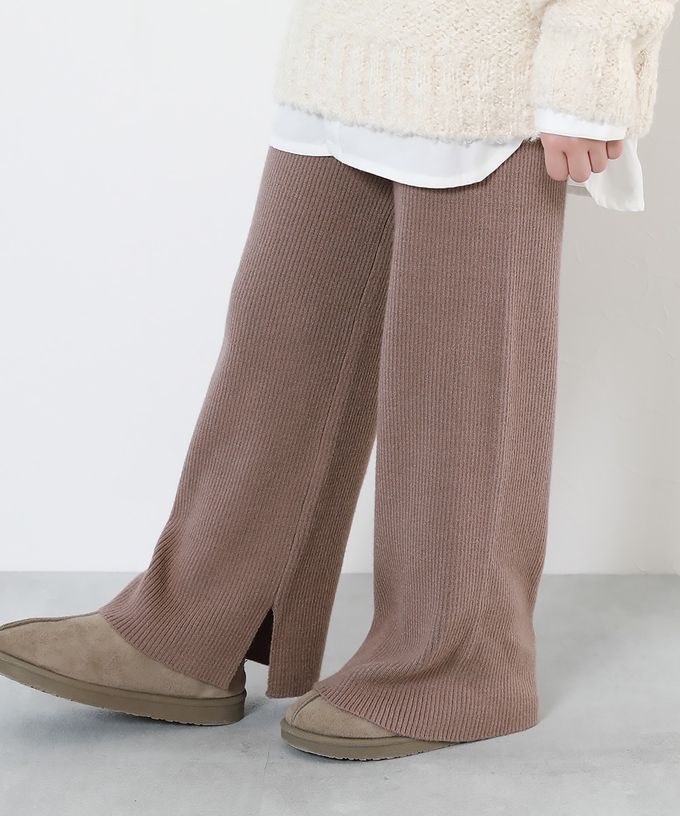 日本 devirock - 羅紋小喇叭開叉長褲(可機洗)-卡其棕