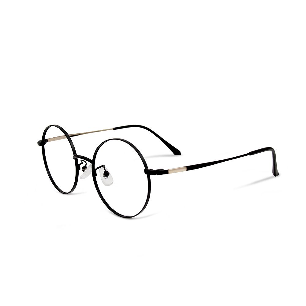 ALEGANT - 玄黑微霧光輕量鈦金屬緞面北歐質感圓框UV400濾藍光眼鏡