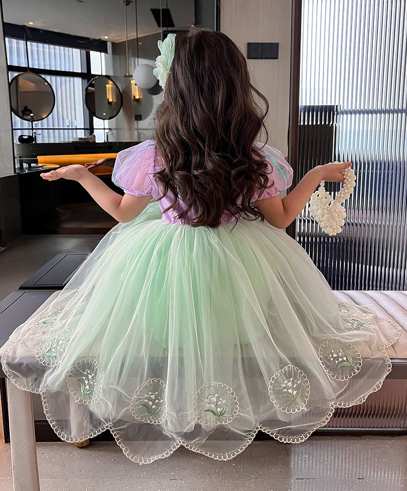 公主風亮晶晶短袖連身裙-美人魚配色-果綠+紫