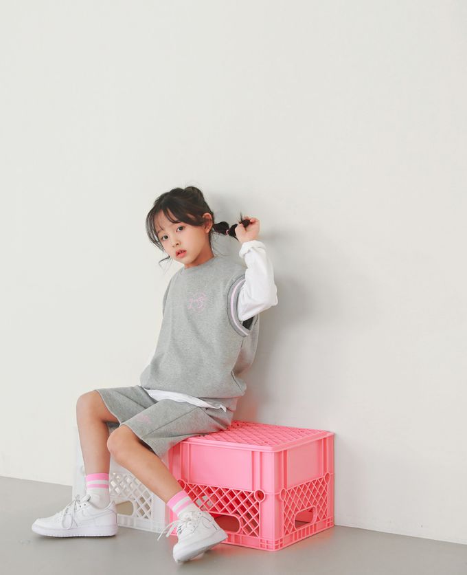 韓國 J KIDS - 甜美風格寬鬆背心短褲套裝-灰