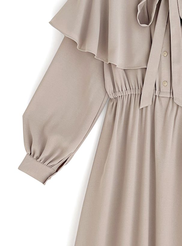 日本 GRL - 法式復古斗篷領收腰長袖洋裝-海軍藍