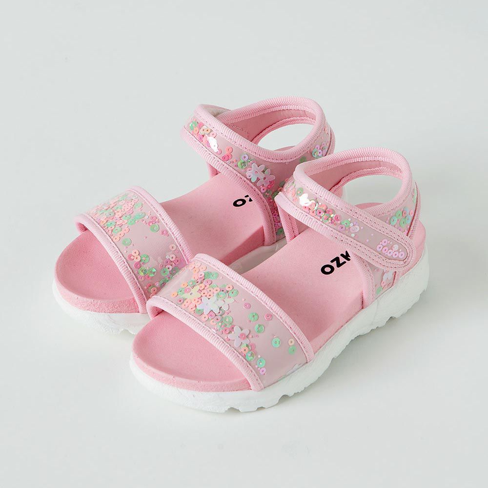韓國 OZKIZ - 3cm亮片點綴休閒涼鞋-粉紅