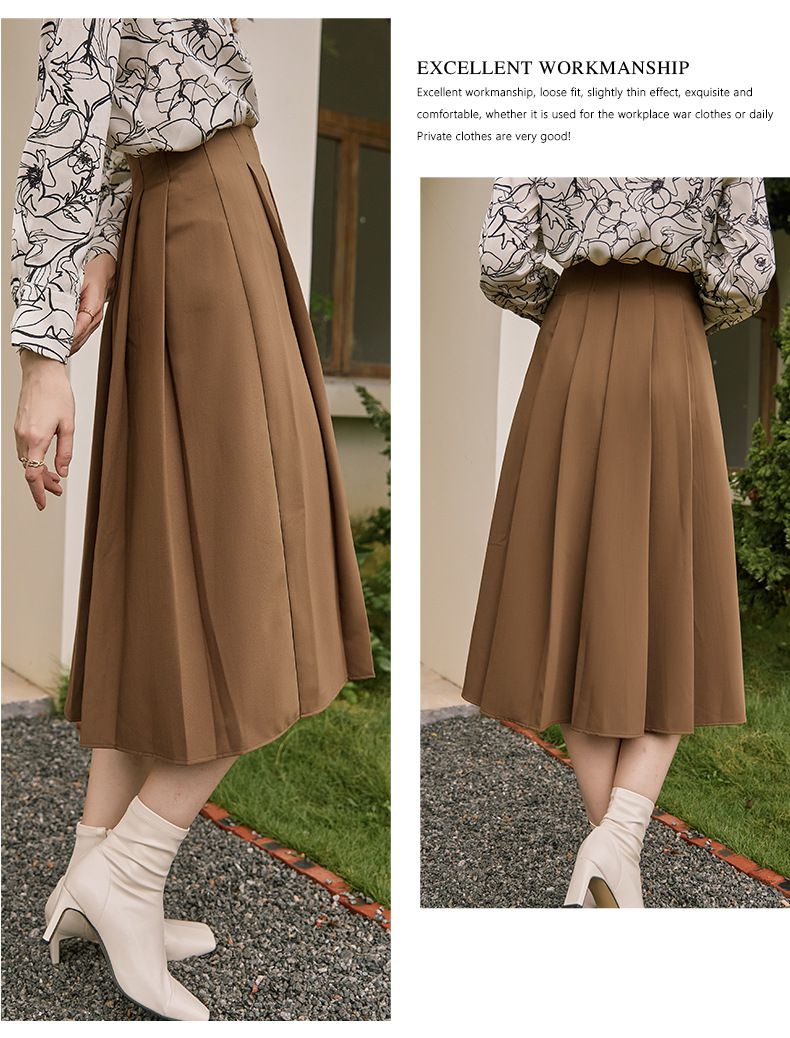 百褶高腰半身裙-焦糖色