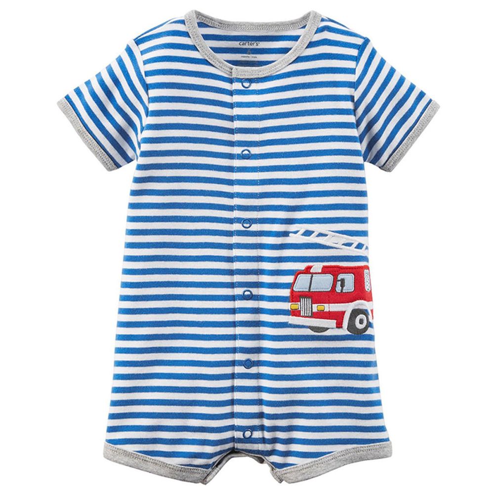 美國 Carter's - 嬰幼兒短袖連身衣-條紋消防車