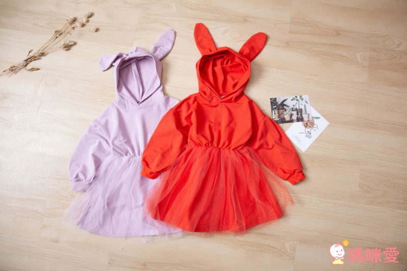 百穿不膩出門首選！超萌兔耳帽T網紗洋裝