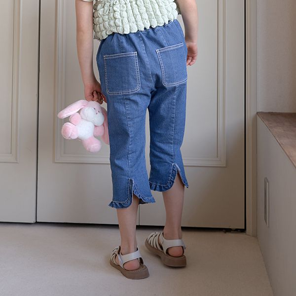 日本 Lycee mine - 彈力舒適荷葉邊七分褲-象牙白