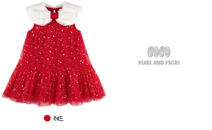 韓國 WALTON kids - 星星亮片網紗毛絨背心洋裝-紅