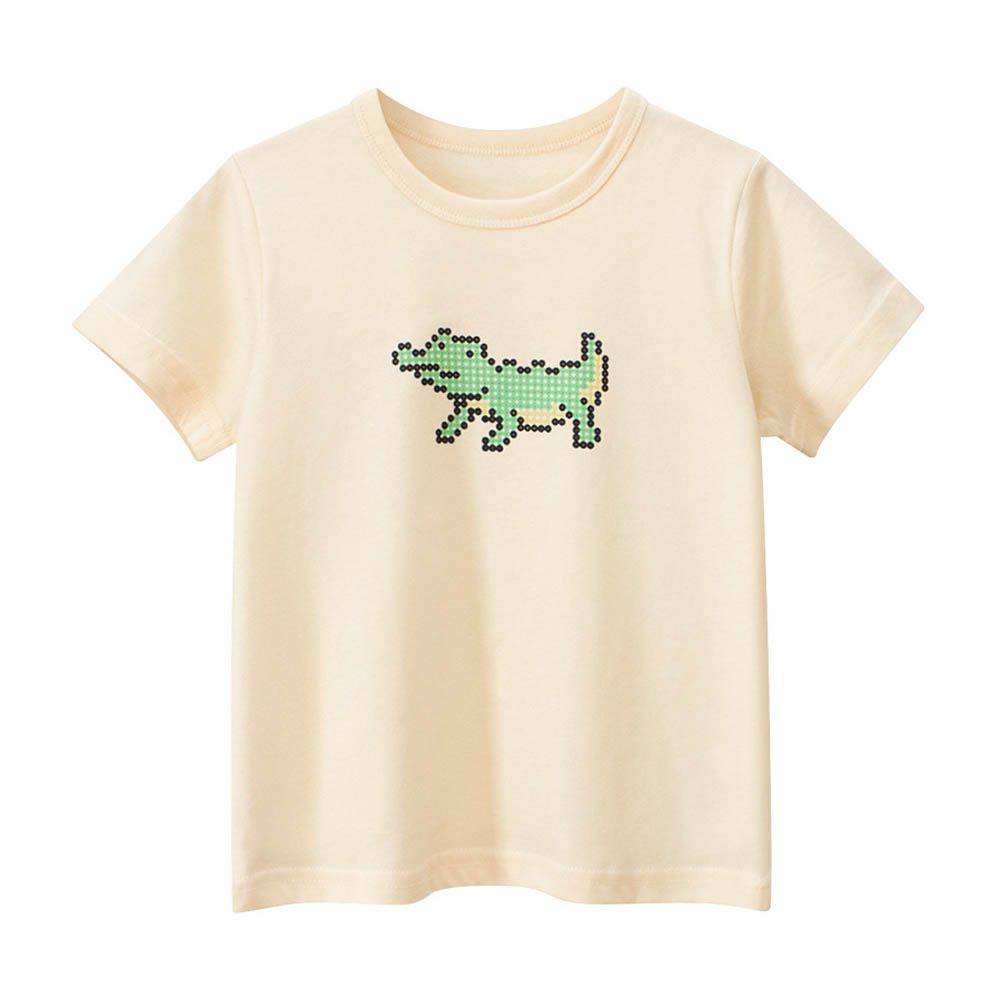 純棉短袖上衣-拼豆鱷魚-米杏