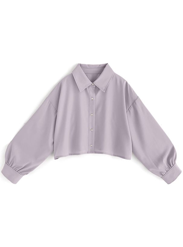 日本 GRL - 後抽繩翻領泡泡長袖襯衫-薰衣草 (F)