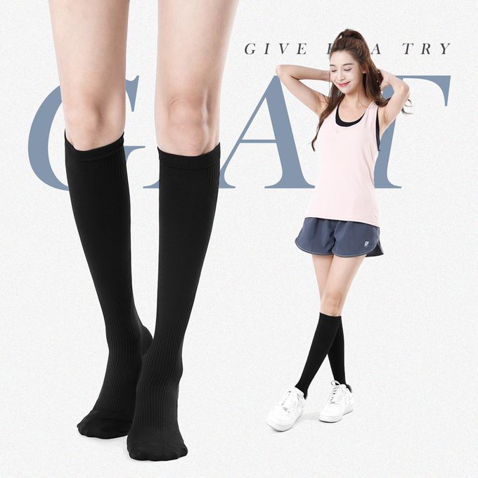 GIAT - 2雙組-石墨烯遠紅外線420D加壓中統襪-黑色 (FREE)