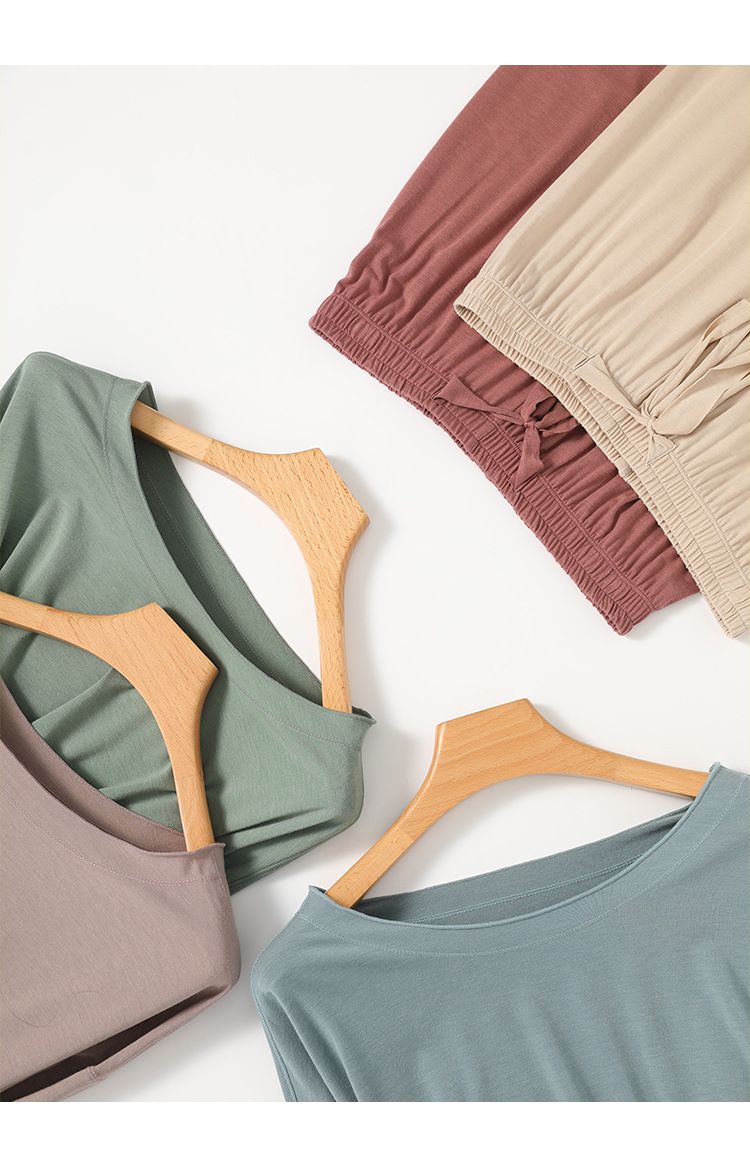 莫代爾寬鬆休閒睡衣套裝-杏色