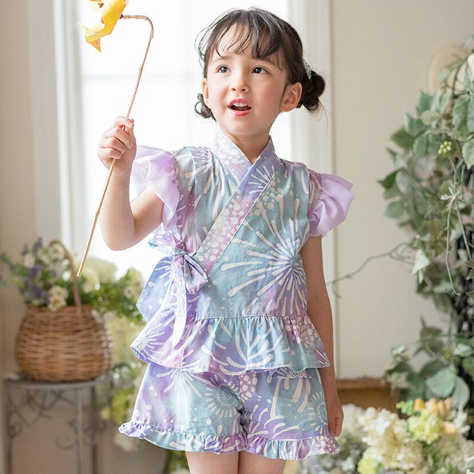 日本 Catherine Cottage - 甜美澎澎荷葉純棉二件式甚平-波斯貓-桃粉