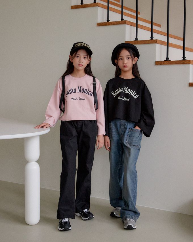 韓國 sm2 - 美式文字印長寬袖短版上衣-黑