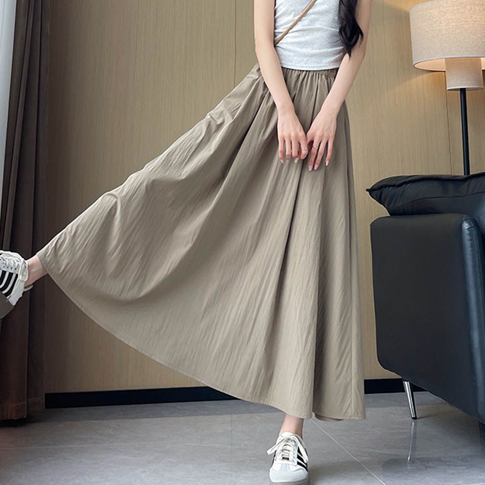 冰絲涼感瘦瘦裙-有口袋(可選長度)-卡其綠