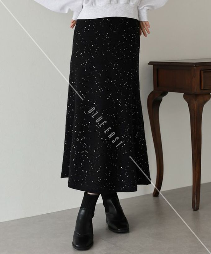 日本 BLUE EAST - 閃耀亮片針織美型魚尾裙-白