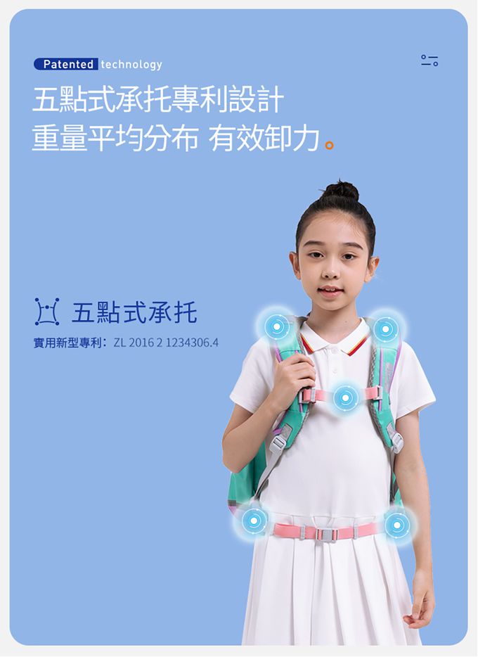 MoonRock - SP200 淺紫色成長型護脊書包-LED磁吸式胸扣 2022版 建議身高120-160cm-21L