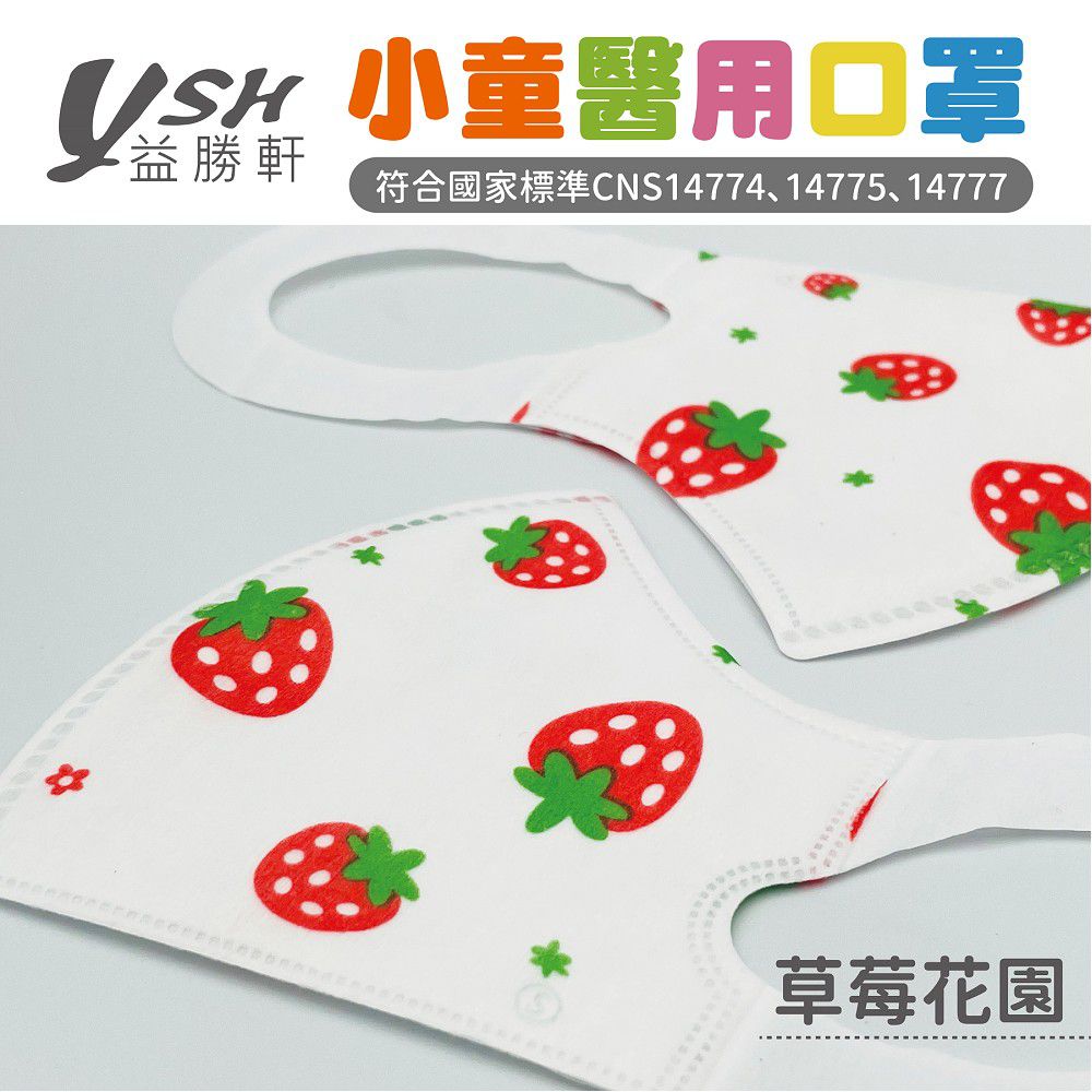 小童/兒童醫療級3D立體口罩/台灣製-草莓花園 (16x11cm-建議5-7歲)-50入/盒(未滅菌)