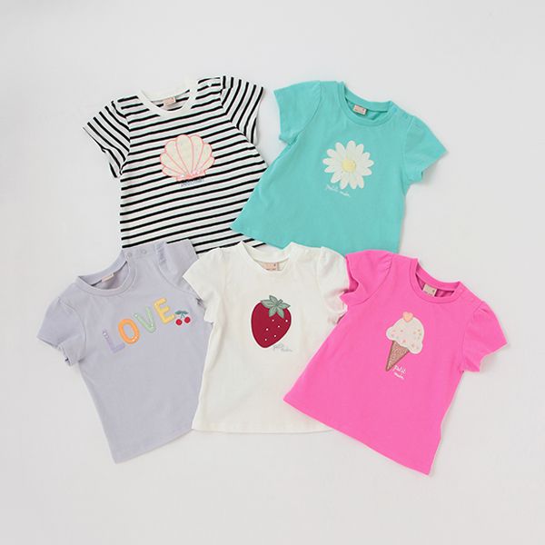 日本 petit main - [接觸冷感]可愛印花短袖上衣-草莓-白