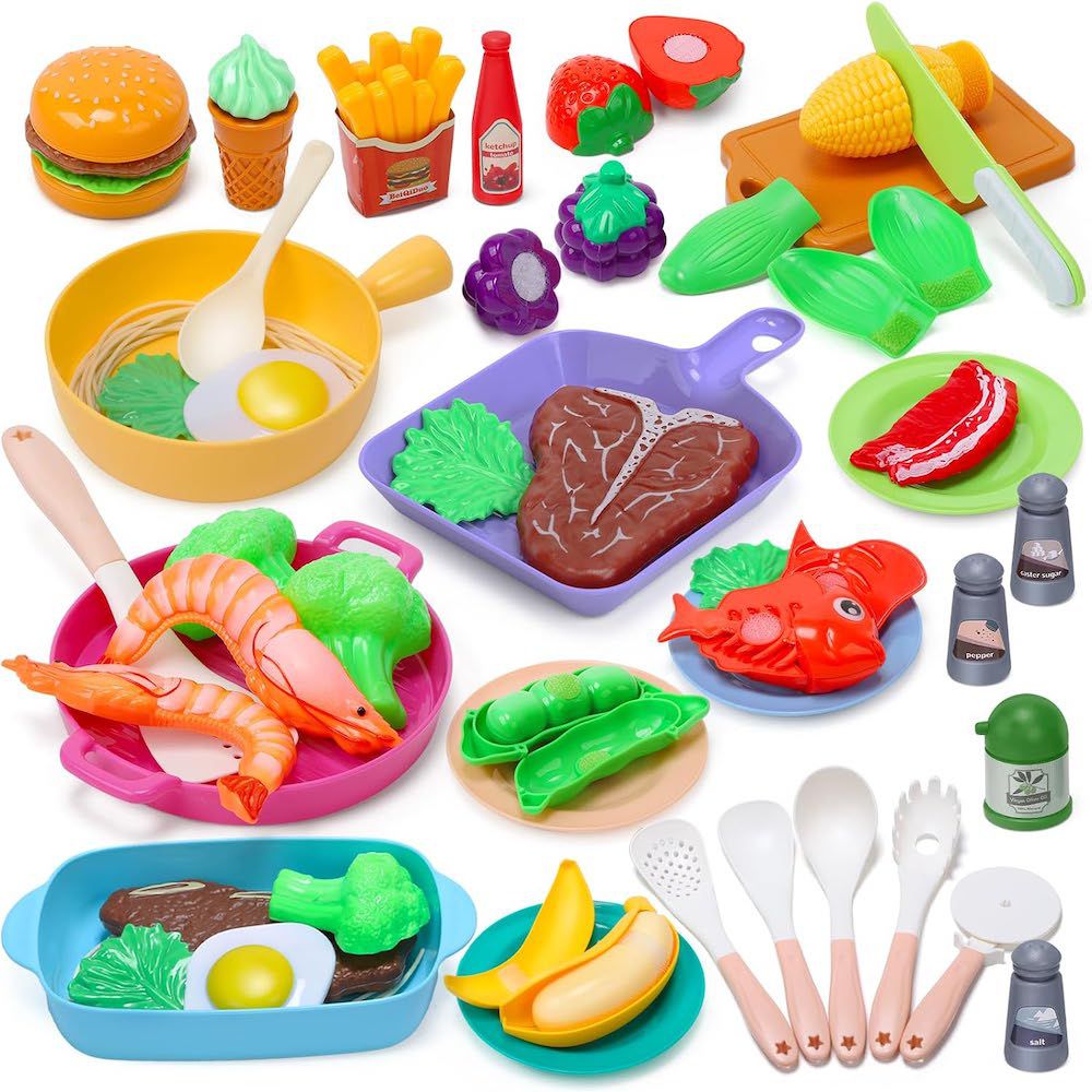 CuteStone - 兒童仿真廚具與切切樂益智玩具40件套裝組合