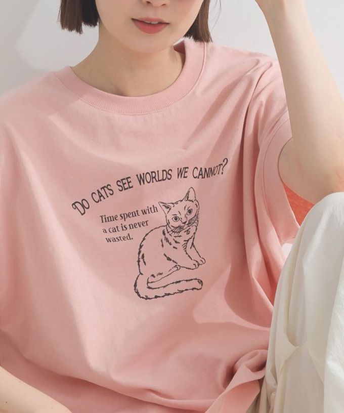 日本 Lupilien - 16OE天竺棉 貓咪印花短袖上衣-白