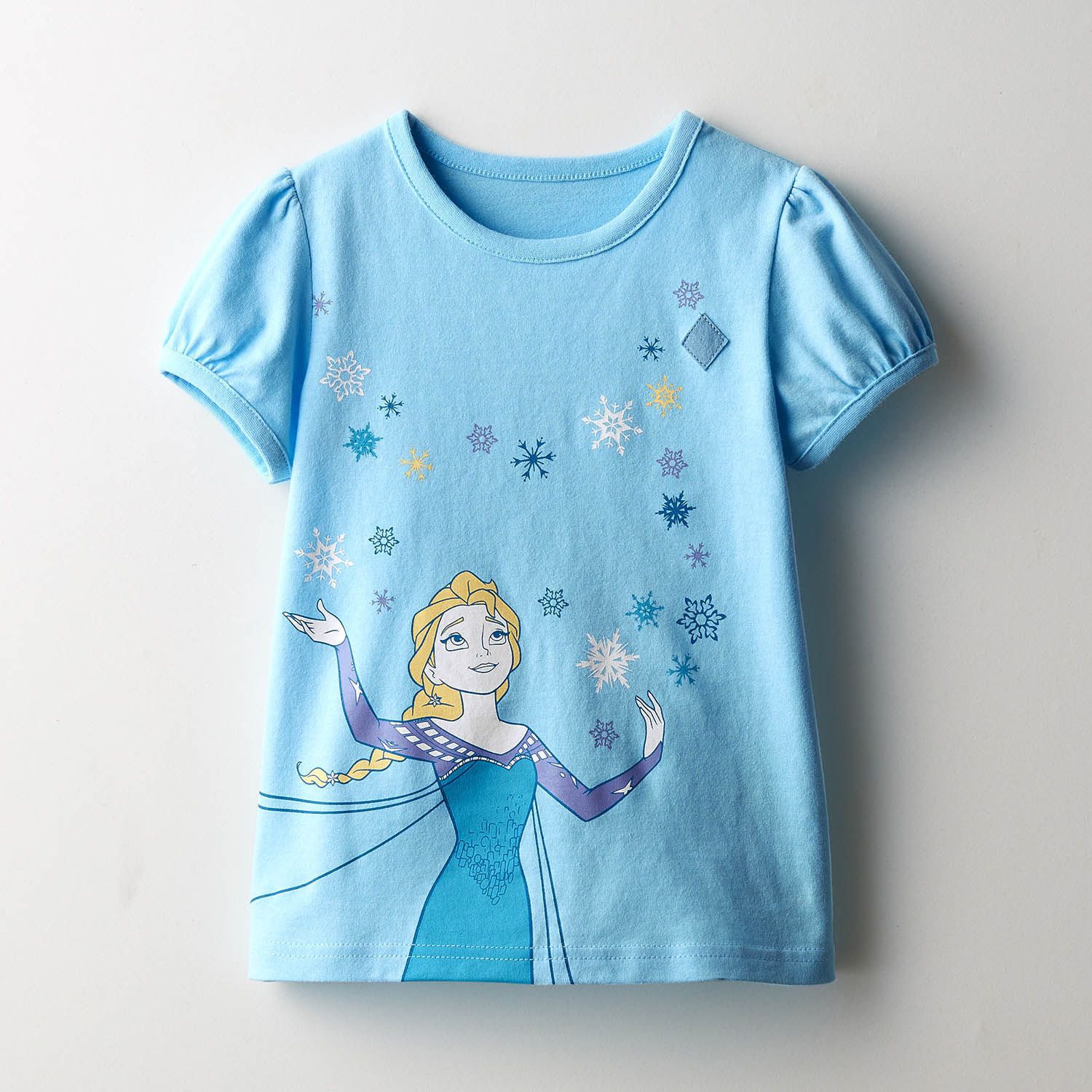 日本千趣會 - 迪士尼印花澎澎短袖上衣-艾莎-水藍