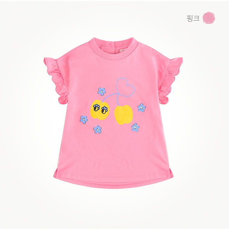 韓國 milk mile - 櫻桃花荷葉袖上衣-粉紅