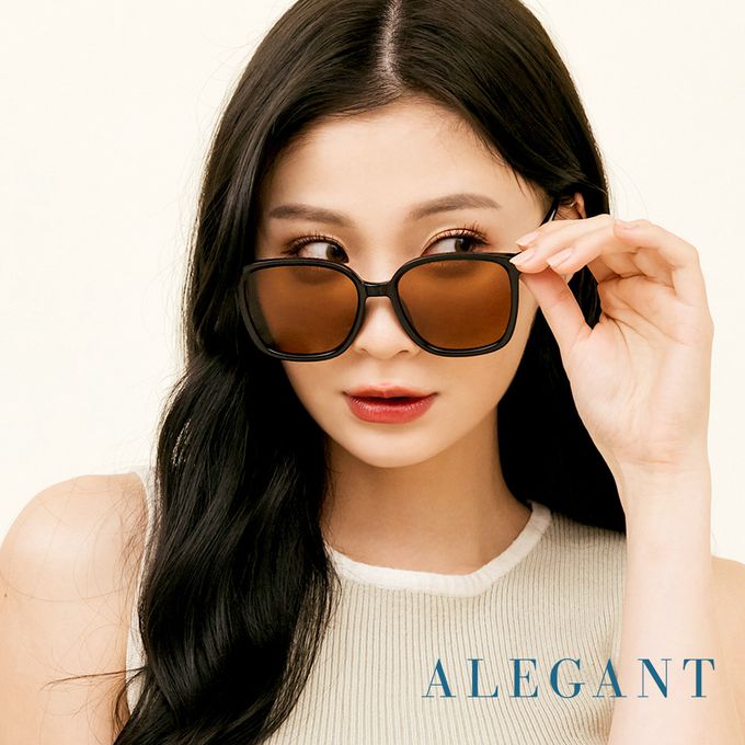 ALEGANT - 南柚棕復古風格輕量橢圓方框墨鏡│UV400太陽眼鏡