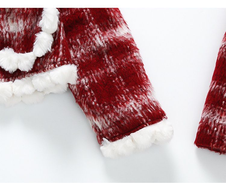 小香風綿綿雲朵連身裙套裝-背心裙+長袖外套-紅色