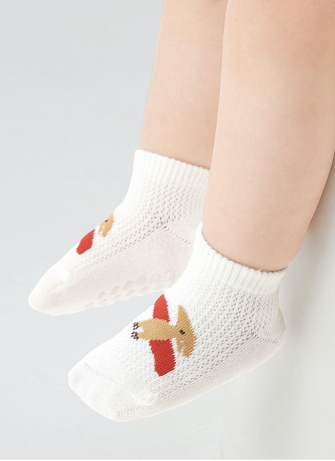 恐龍世紀網眼防滑點膠船型棉襪