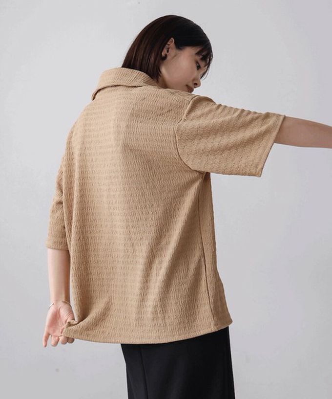 日本 Bab - 精緻紋理都會感五分袖上衣-黃