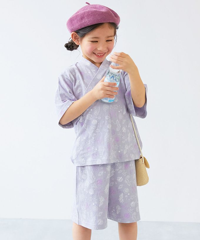 日本 devirock - 期間限定！夏日風情甚平套裝-花朵-黑