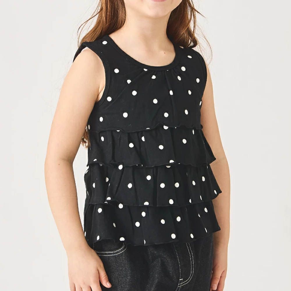 100%棉 蛋糕層次無袖背心-點點-黑