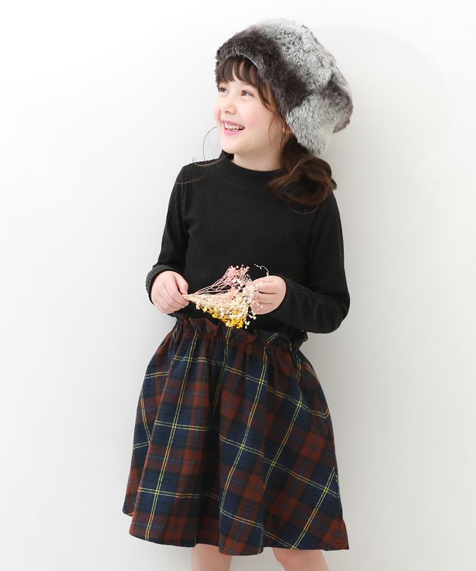 日本 devirock - 優雅羅紋拼接長袖洋裝-法蘭絨格紋-海軍藍