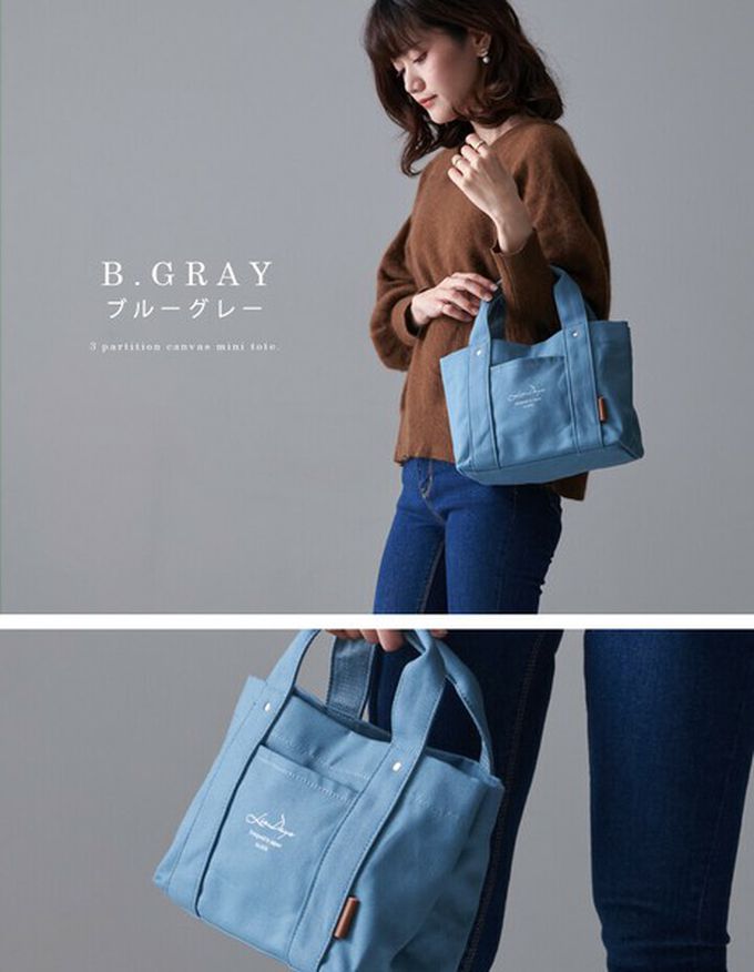 日本 LIZDAYS - [樂天No.1] 輕便分隔帆布托特包-撞色-淺灰x黑 (30x19x12.3cm)