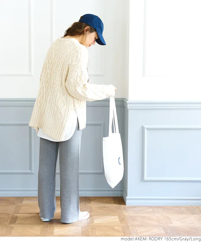 日本 COCA - 百搭美腿針織彈性垂墜寬褲-軍綠