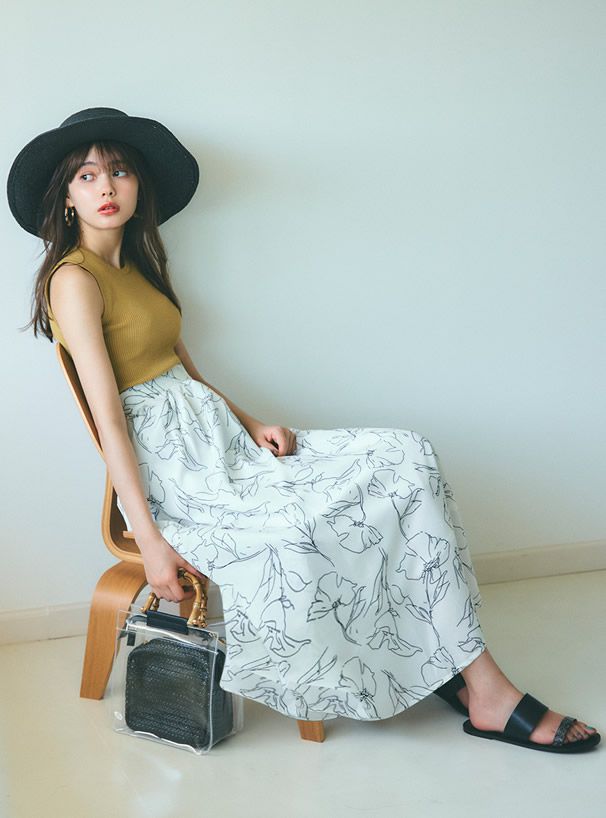 日本 GRL - 仿竹把手透明子母手提包/側背包-編織紋-米 (F)