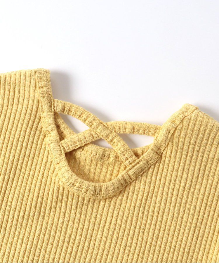 日本 BREEZE - 背交叉下擺捲邊羅紋短袖上衣-紅綠條紋