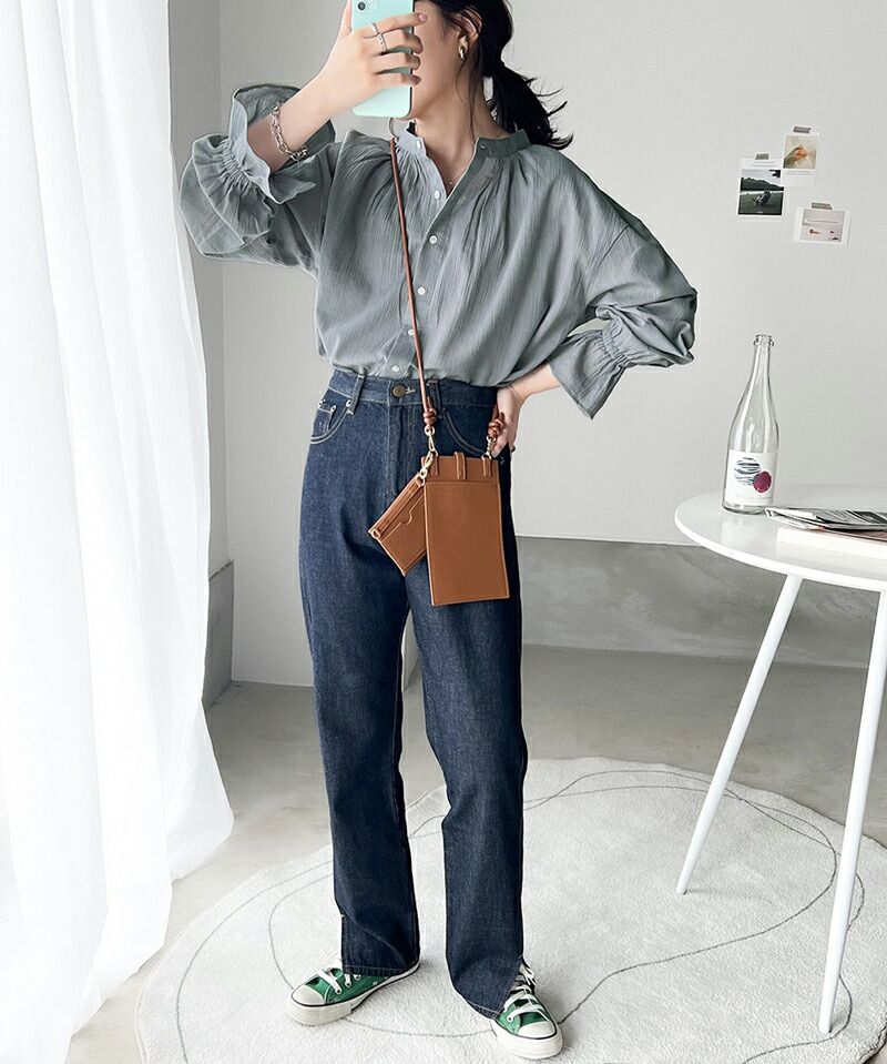 日本 Classical Elf - 慵懶2WAY皺縮木耳領長袖上衣-冰河藍