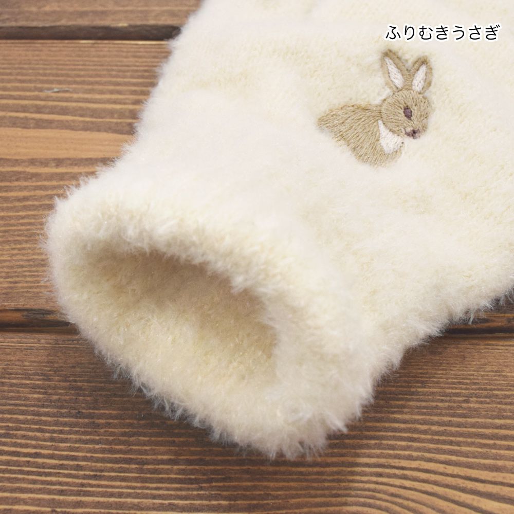 日本 TOMO - (大人)可觸控可愛動物毛絨保暖手套-小灰兔-米