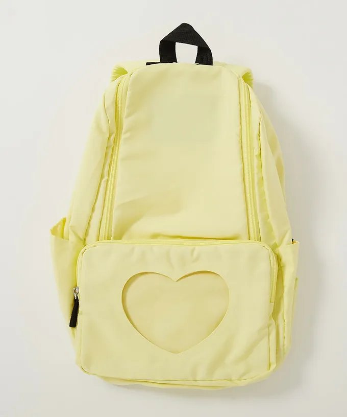 日本 devirock - 心型透明窗(娃包口袋)輕巧大容量後背包-附鏡子-冰藍