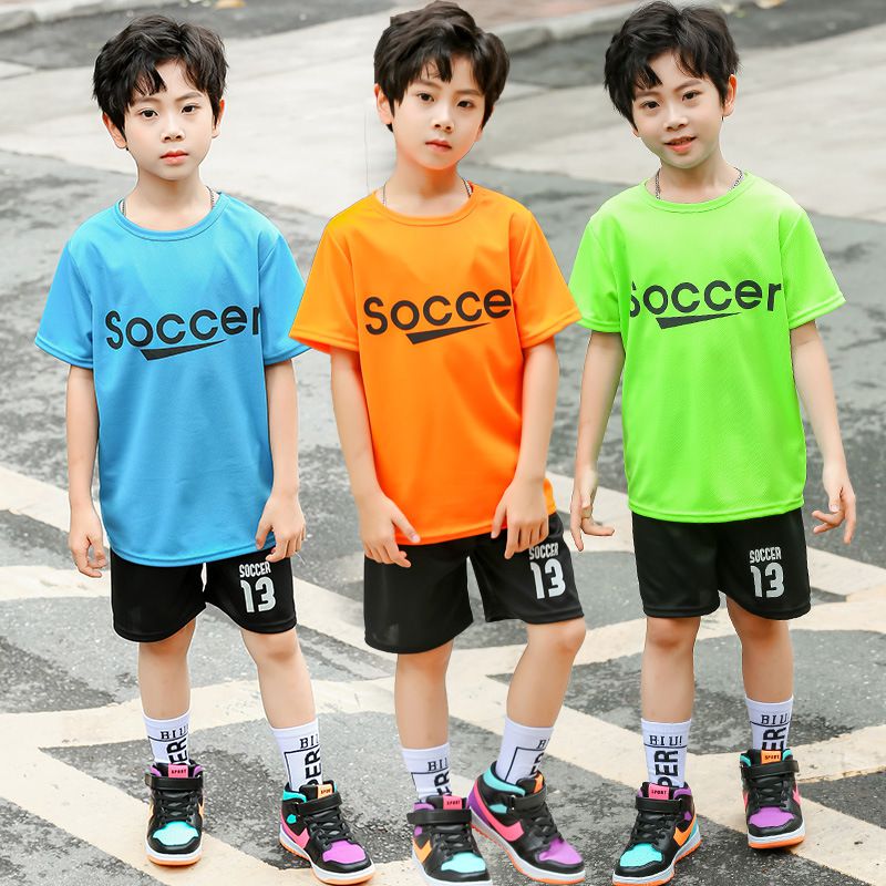 兒童速乾網眼短袖運動套裝-Soccer-紅色