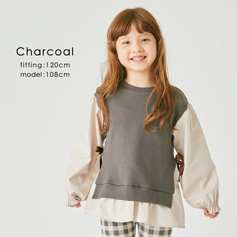 日本 evercloset - 假二件甜美蝴蝶結長袖上衣-薰衣草