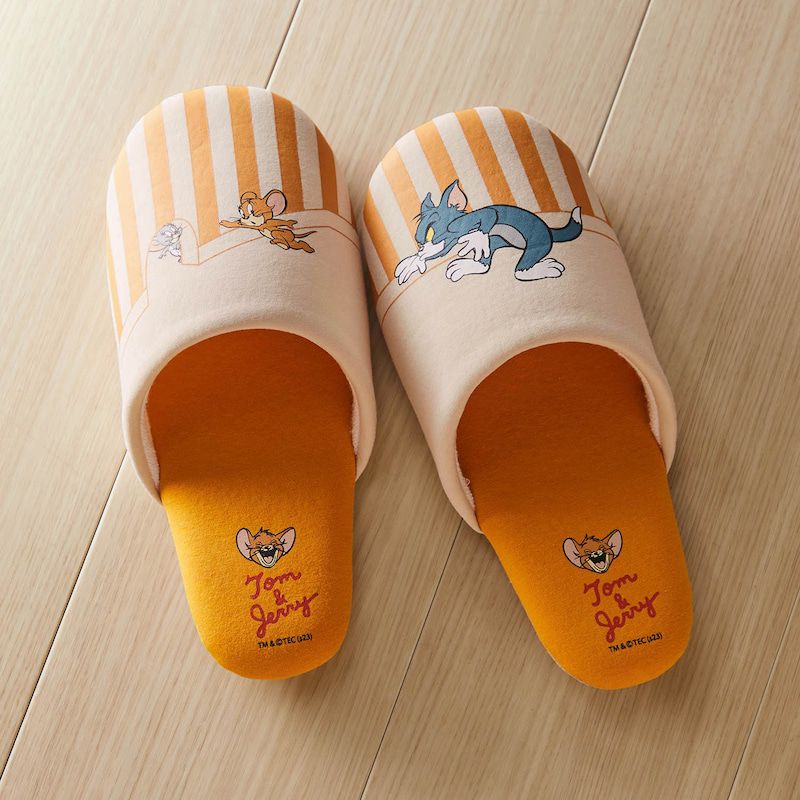 日本千趣會 - 湯姆貓與傑利鼠 鞋底防噪音室內拖鞋-橘 (M(23-25cm))