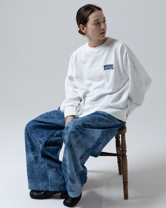 日本 gleam - 裏毛寬版甜點好友印花大學T-淺灰x綠