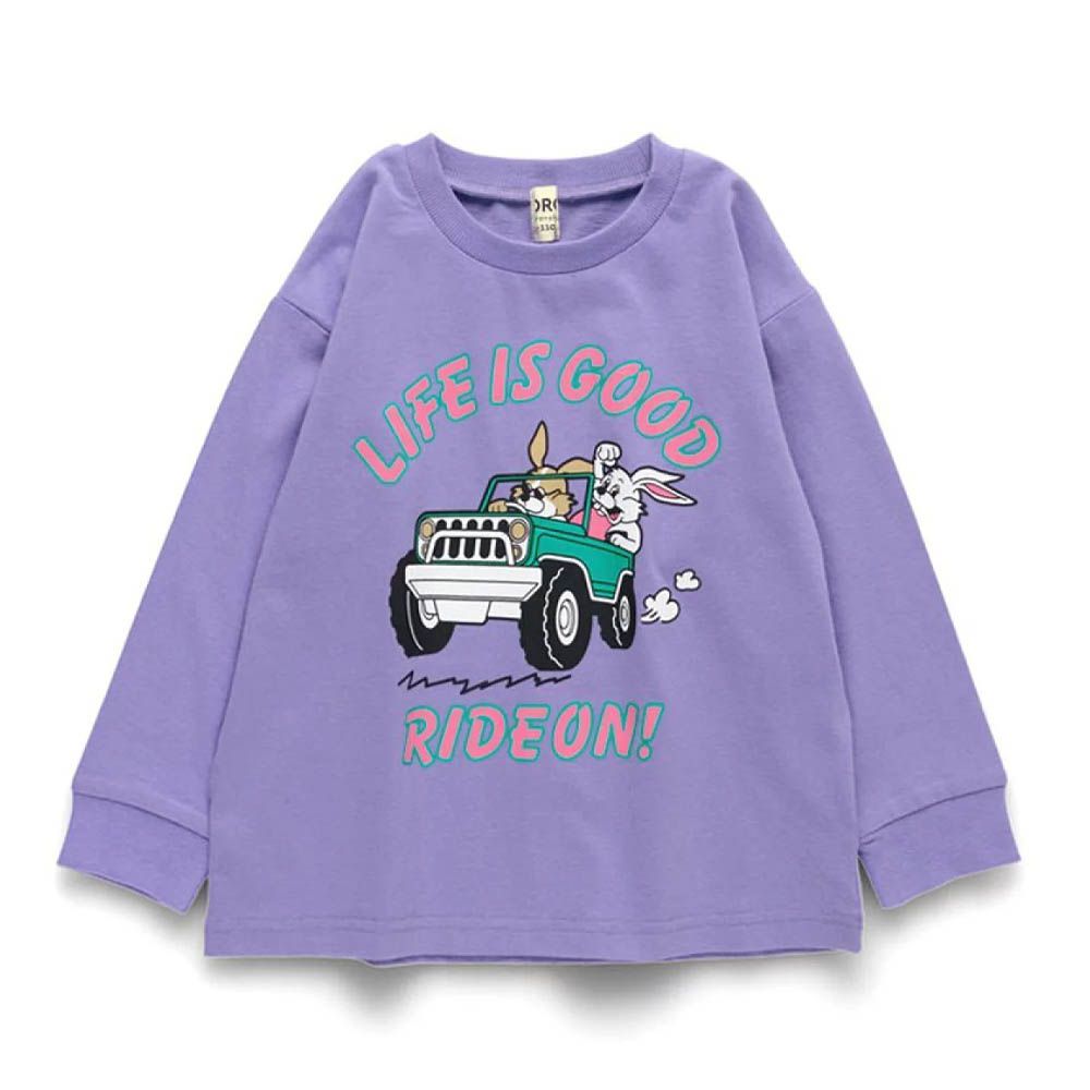 100%棉 百搭印花縮口長袖上衣-出遊車車-紫